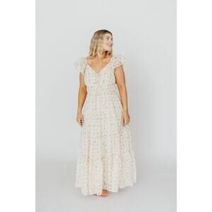 Worth collective Charming Floral Gingham Ruffled Maxi Dress Cream Floral xl